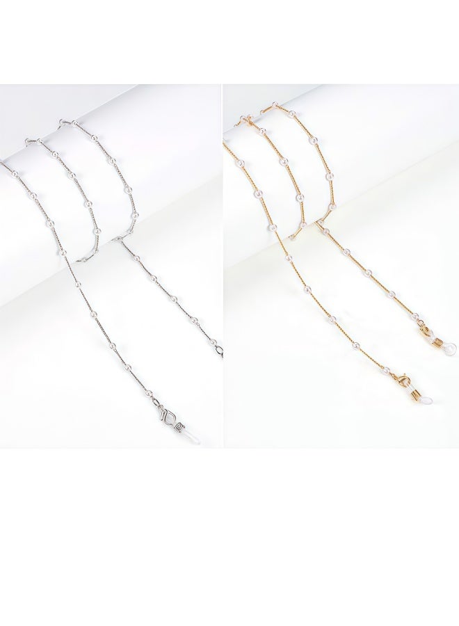 2 قطعة من سلاسل النظارات المزينة باللؤلؤ الذهبي والفضي، حبل نظارات شمسية عصري، قلادة لتثبيت النظارات القرائية، للاستخدام اليومي، السفر، الشاطئ، الحفلات، المكتب، النساء، الرجال - Image 5